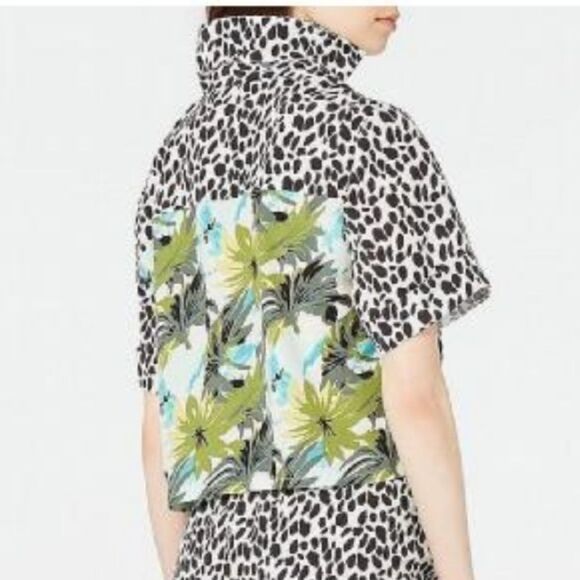 KENDALL + KYLIE crop top animal print floral button down boxy S - Picture 1 of 10